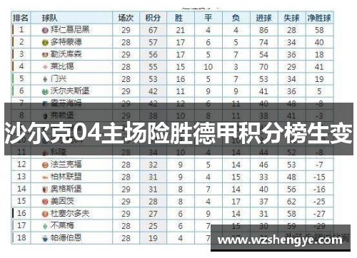 沙尔克04主场险胜德甲积分榜生变